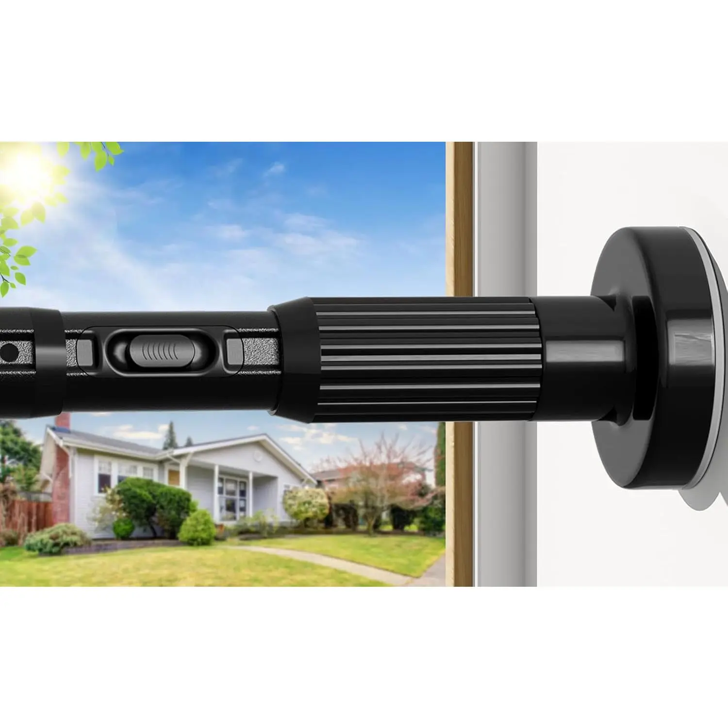 Heavy Duty Adjustable Size Tension Curtain Rod - 41-144 In, 1.26 In Diameter, No Drilling, Rust-Resistant, Black for Outdoor Windows, Living Room, Bathroom