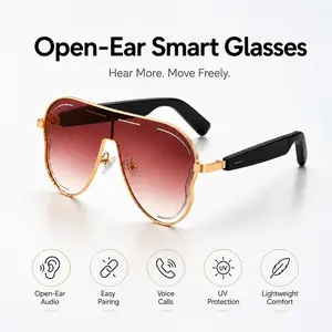 Bluetooth Smart Audio Glasses with Mic and Speakers, Open-Ear Music and Calls, Touch Control, Voice Assistant, UV400 Sunglasses for Men Women Driving Cycling Running