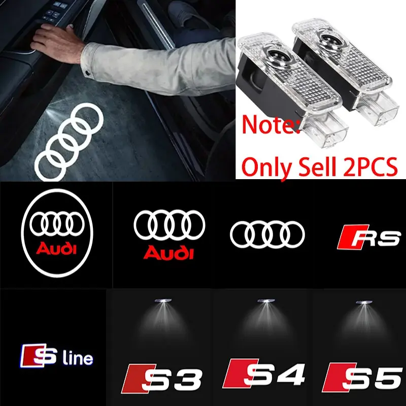 2Pcs For AUDI Sline A1 A3 8P 8L A4 A5 A6 A7 A8 TT Q3 Q5 Q7 Q8 S3 S4 S5 S6 S7 RS Quattro LED Car Door Projector Ghost Shadow Lamp Car Logo Welcome Light Accessories
