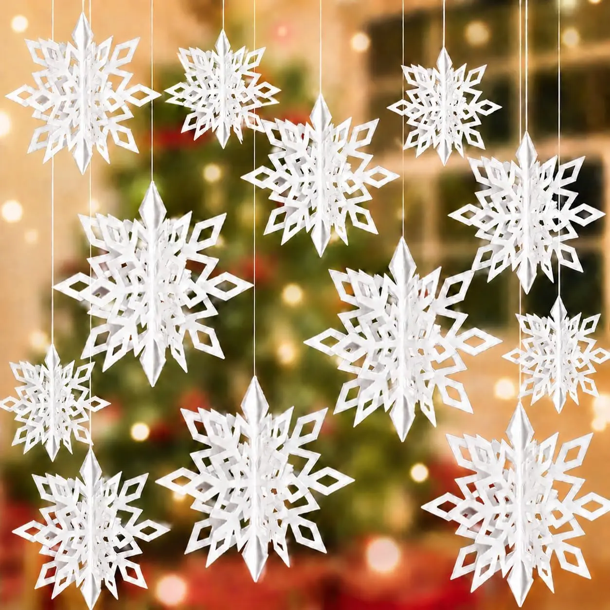 Christmas  Snowflakes Winter Wonderland Decorations, White | 12 count Paper Snowflakes,  Snowflake Decorations for Christmas Winter Party Holiday  Decorations