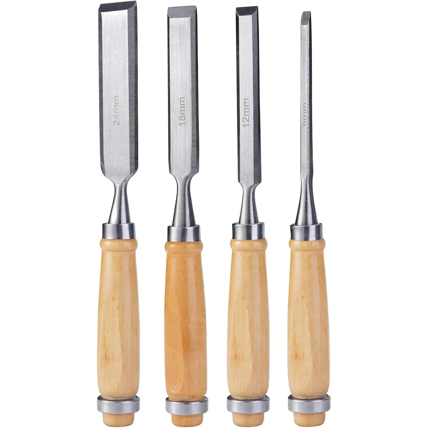 4 count Carbon Steel  Chisel Set, Beveled  with Guards,  Handle Woodworking DIY Tools (1/4", 1/2", 3/4", 1")