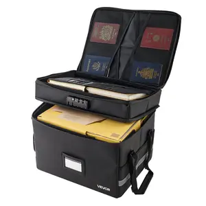 【DealsForYouDays】VEVOR Fireproof Document Box, 1832 Heat Insulated Fireproof Waterproof Box with Lock, Portable Two-Layer File Storage Organizer Home Office Travel Use, for Passports, Important Documents, Files