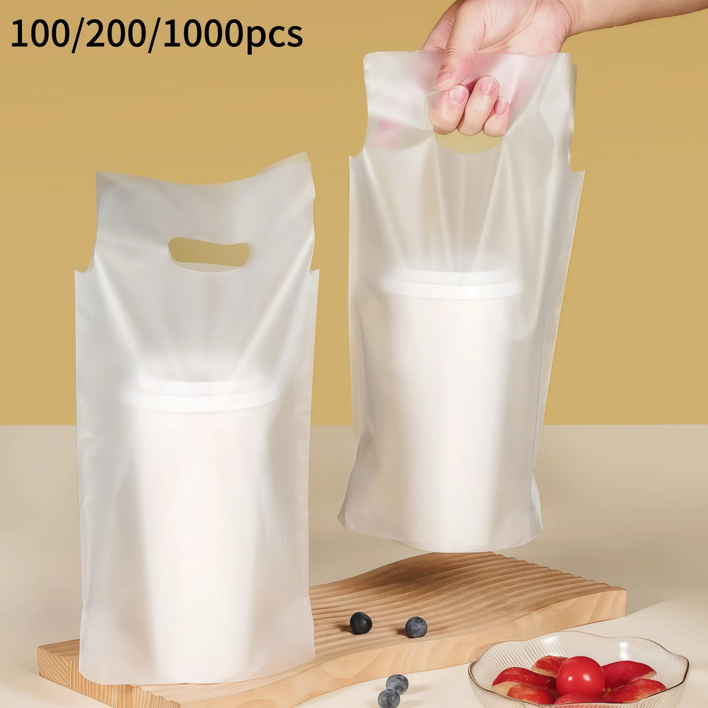 Transparent Handle Drinking Plastic Bag, Leak-Proof and Durable Takeaway Bag for Coffee Shops, Restaurants, Food Delivery