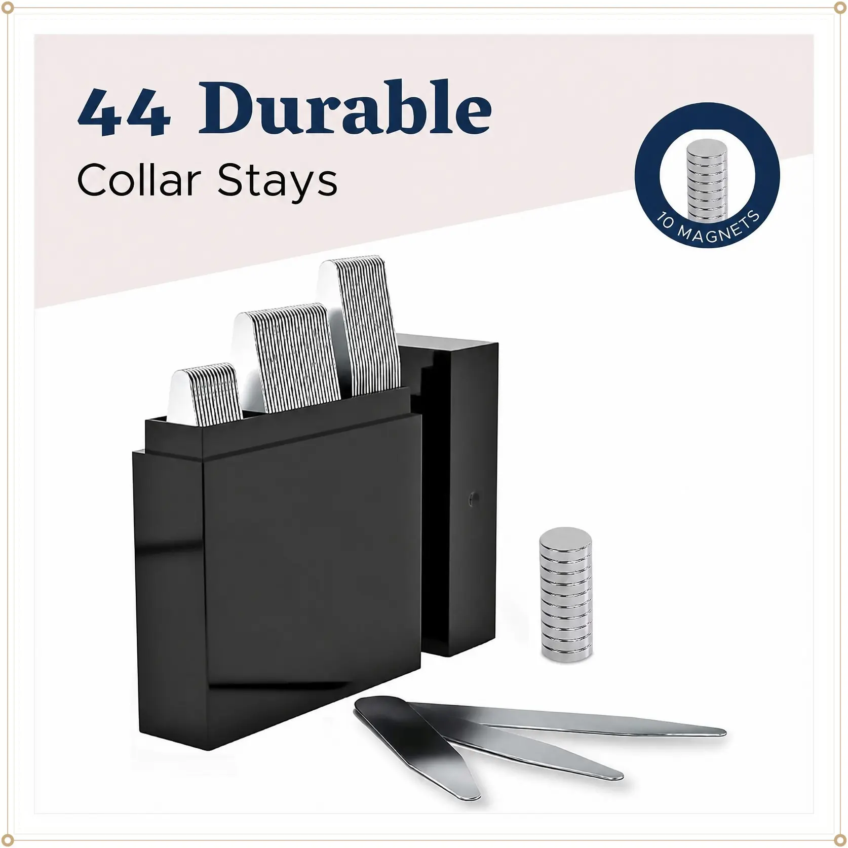 44 Magnetic Metal Collar Stays with 10 Collar Stays Magnets in Divided BoxGift