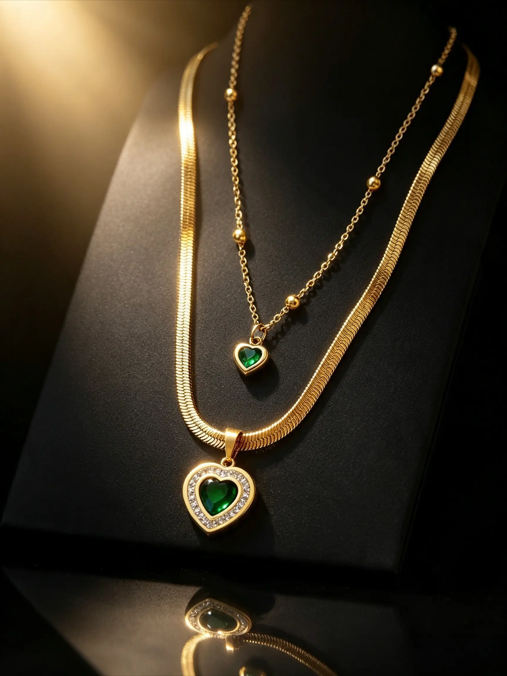 Smooth Heart Pendant Matching Jewelry Set, 316 Stainless Steel Gold Paperclip Link Necklace & Bracelet 2Pcs Set, Hypoallergenic Adjustable Stackable Daily Jewelry Gift for Women