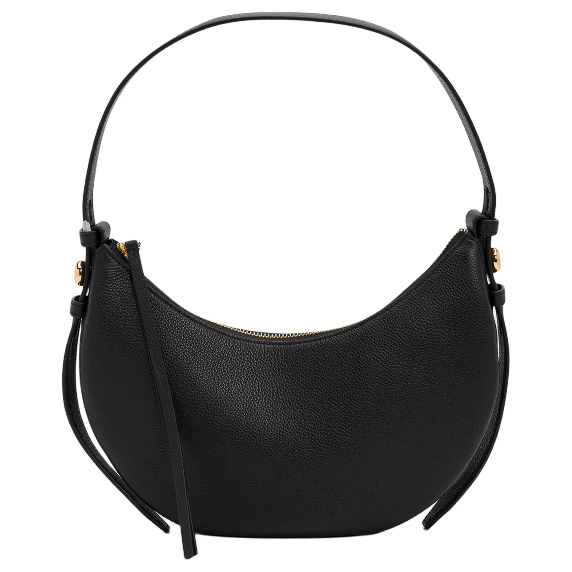 Tory Burch Romy Crescent Crossbody Bag for Women with Metal Zip Closure, Genuine Leather, Black