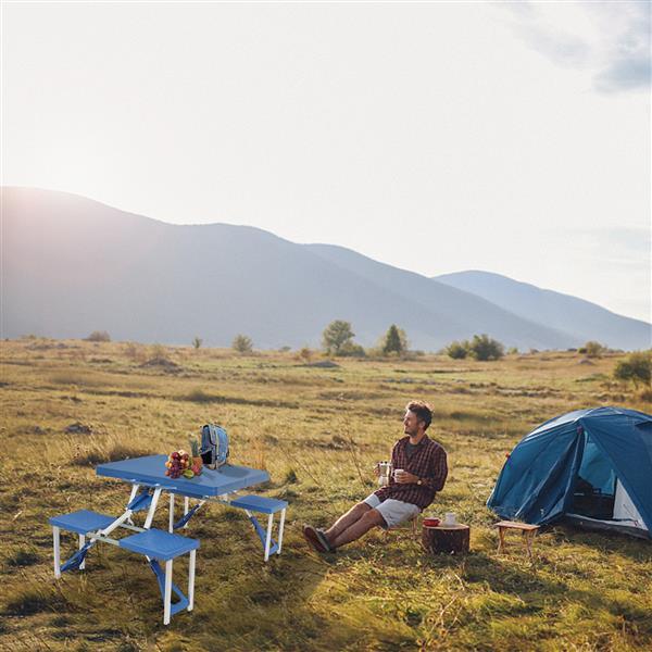 One-piece Portable Folding Table with Stool for Camping Picnics, All-in-One Compact Design Lightweight & Foldable Suitcase Style