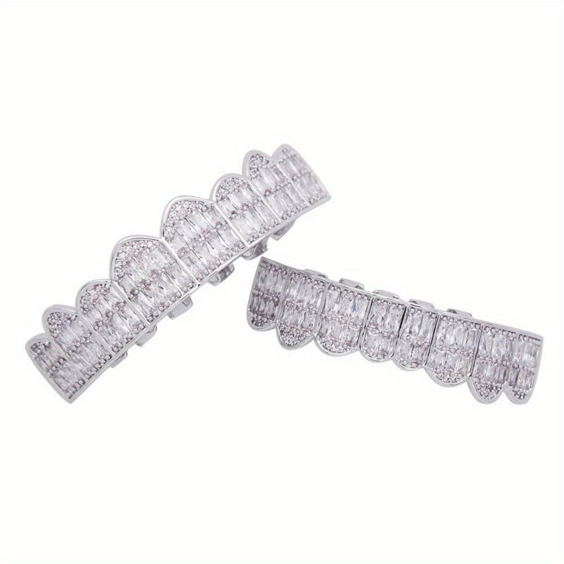 2pcs/SET Baguette Set 8 teeth Grillz for Mouth Top Bottom Hip Hop Teeth Grills - Cap