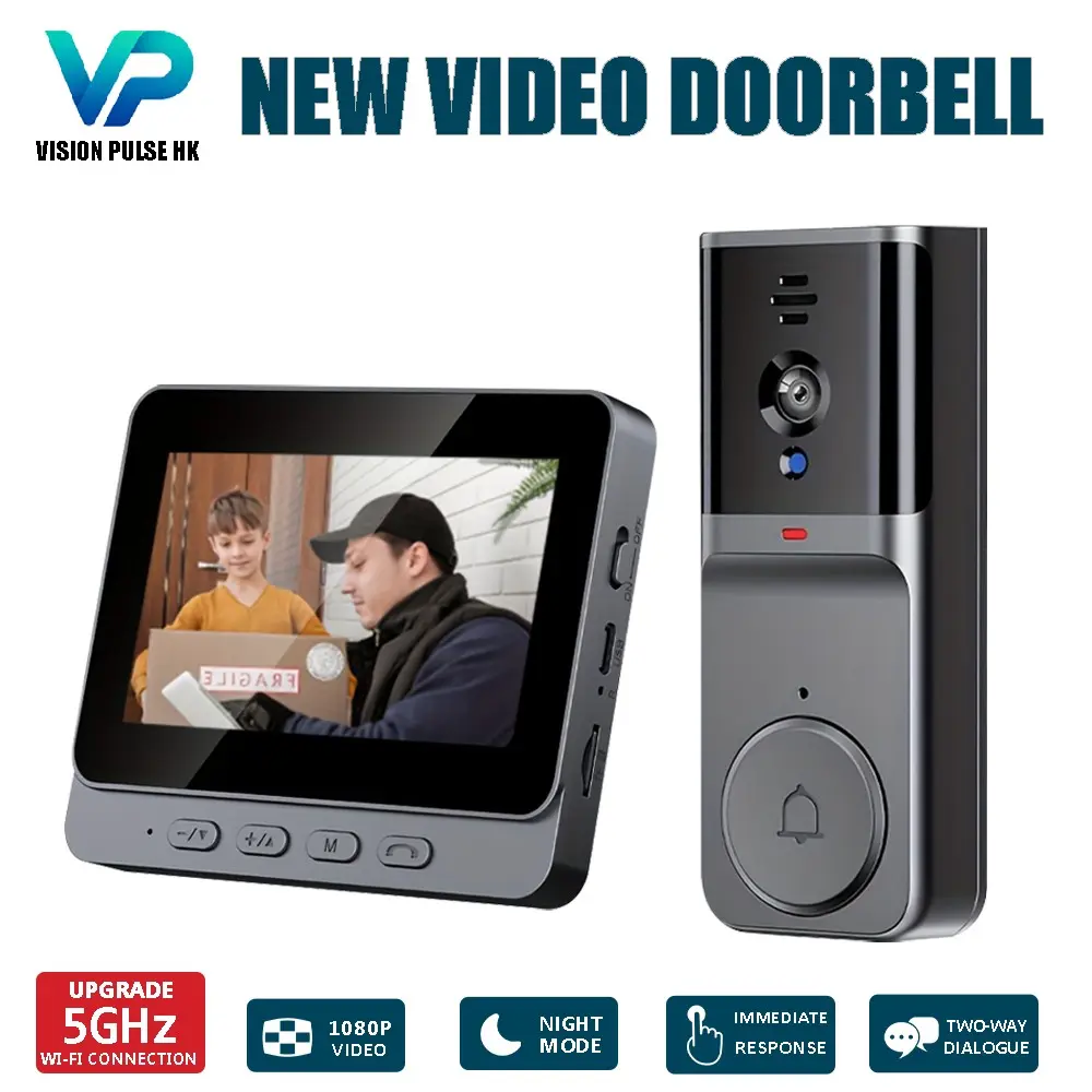2026  Wireless Home Security Video Doorbell 1080P Full HD, Indoor Outdoor Front Door Surveillance Monitor with 4.3 Inch IPS Display, No App Required, 2-Way Audio, Rechargeable Battery, Easy Wall Mount, Auto Loop Recording, Optional 32GB/64GB Memory Card