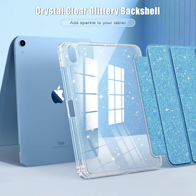 Shiny Clear iPad Case | Glitter Back Cover with Pencil Holder for iPad 10th & 11th Gen