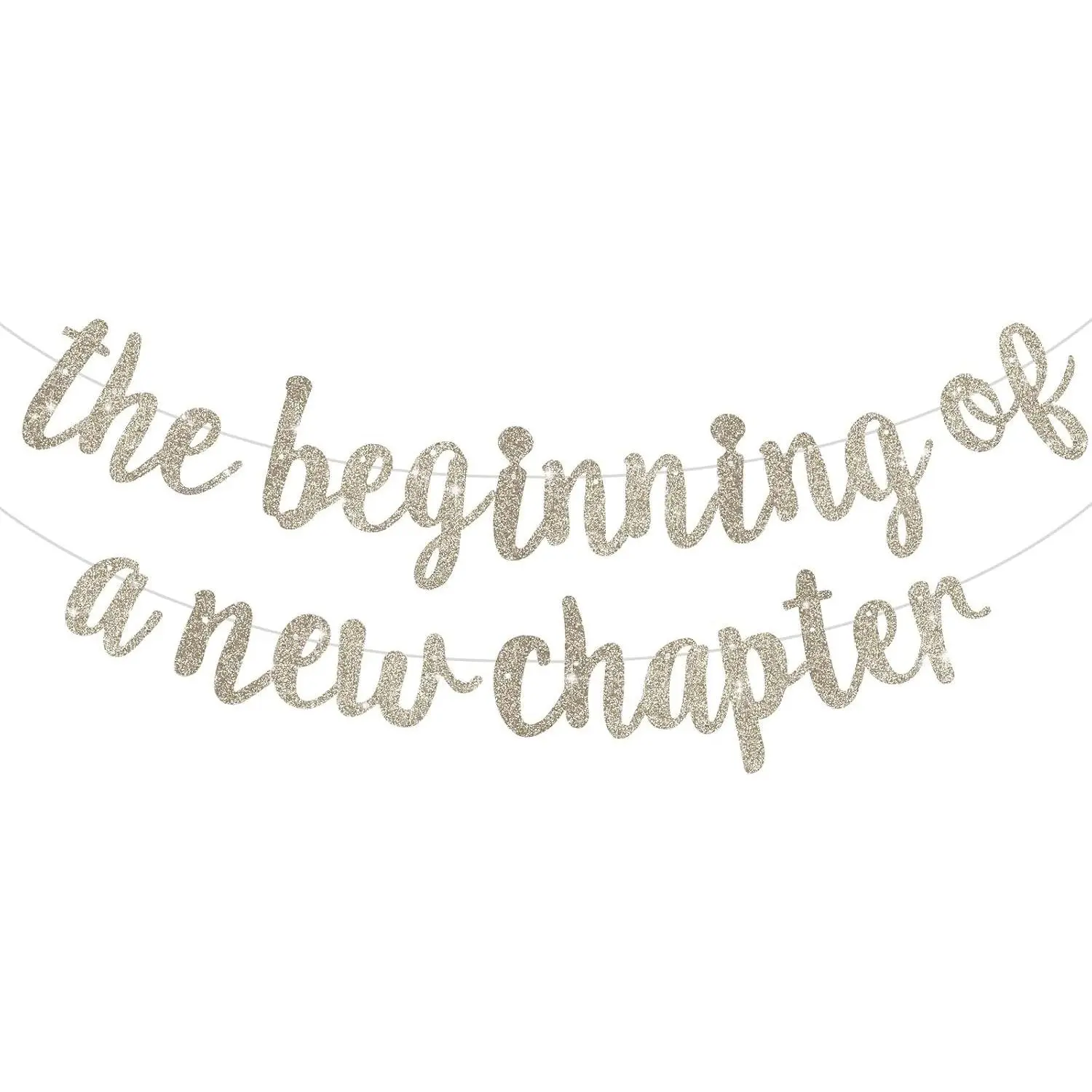 Champagne Pre-Strung Glitter "The Beginning of A New Chapter" Banner | Farewell Party Decorations, 2027 Graduation Sign, Retirement Supplies, Going Away Party GarlandGift
