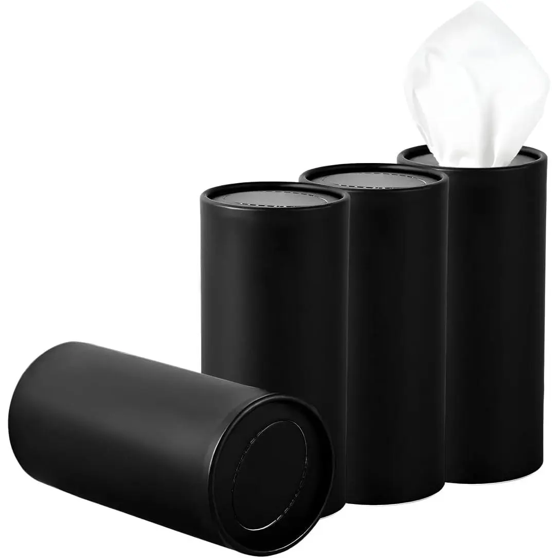 4 count  Tissue Holder,  Cup Holder Travel Tissue Tube Box Container with Facial Tissues Bulk, Convenient Refillable Tissue Cylinder Cup Holder Decor for   (Black)