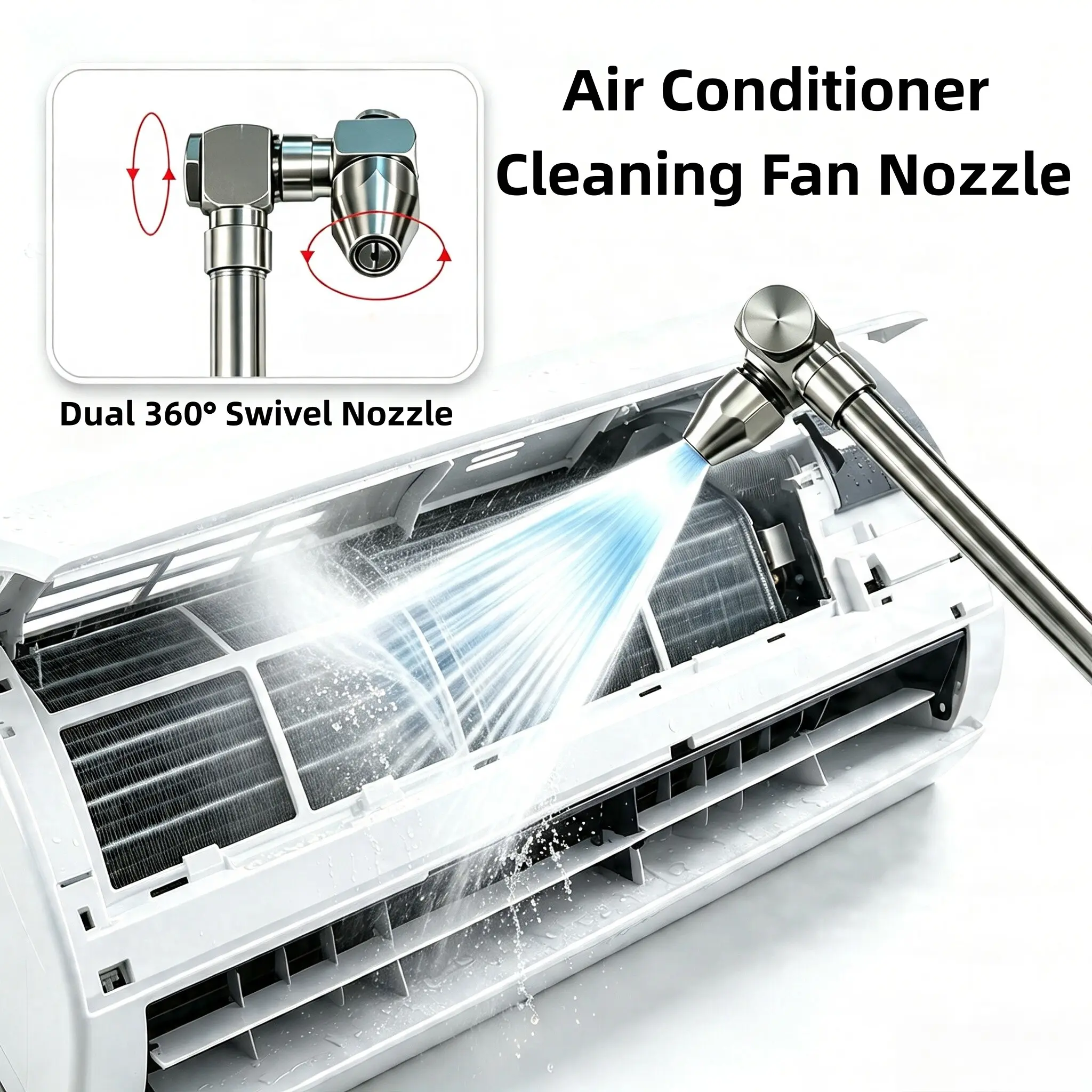 Dual 360° Swivel Nozzle Car Washing Gun, Extension Wand, Adjustable Angle Spray Nozzle, Water Nozzle, for Air Conditioner & Auto Cleaning