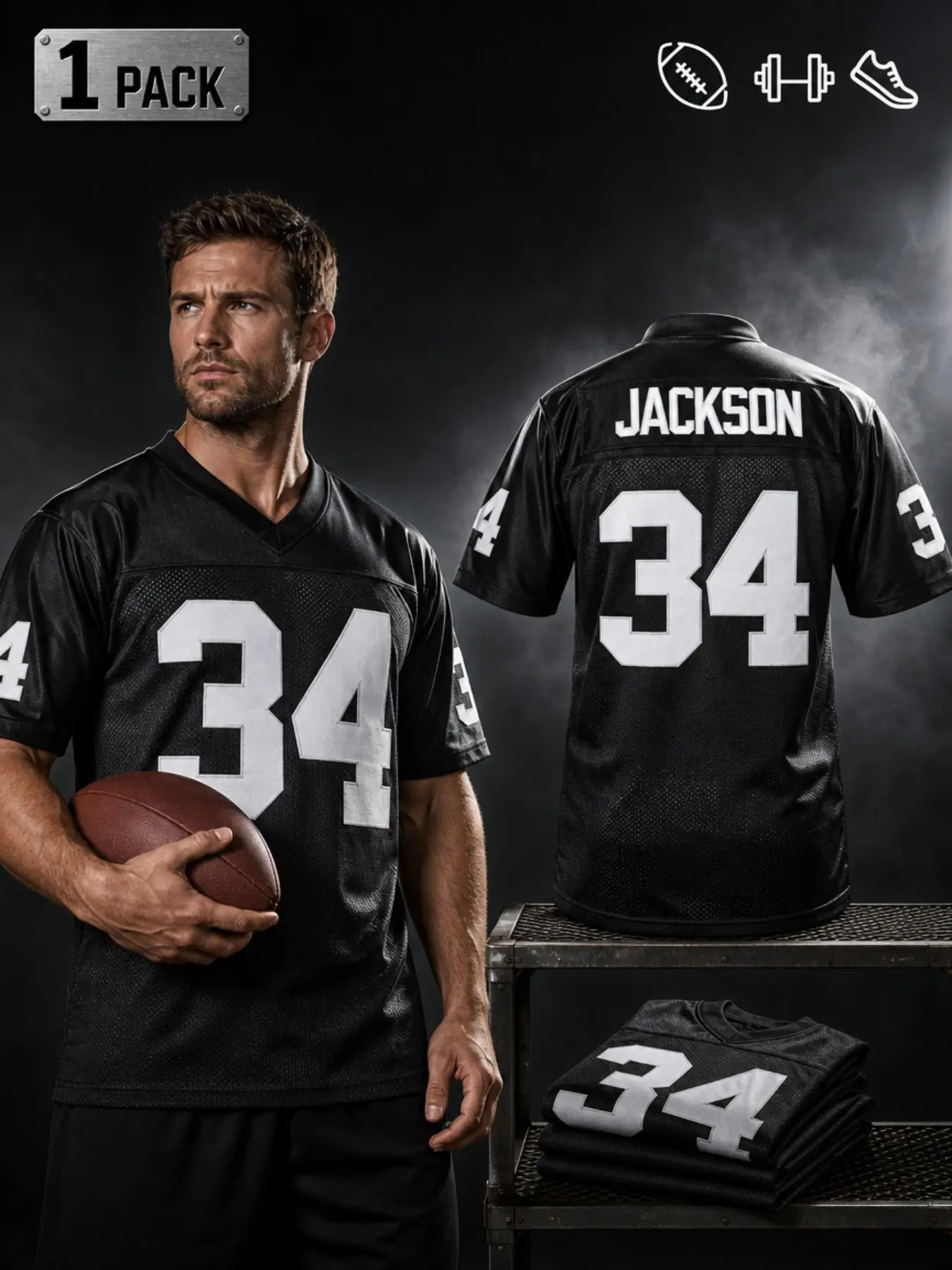 Men's #23 #34 Las Vegas Football Jersey Loose Breathable Short Sleeve Pullover Sportswear Classic Retro Mesh Shirts For Adults Soccer Uniform Suitable for Street Wear Hip Hop Football Style Daily Party Training