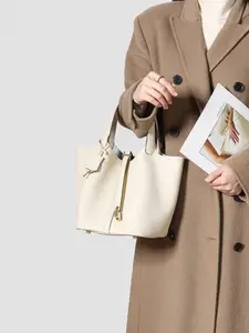 Women's Fashion Plain Leather Bucket Handbags 22cm, Casual Asymmetrical Handbag, All Seasons, Versatile and Stylish