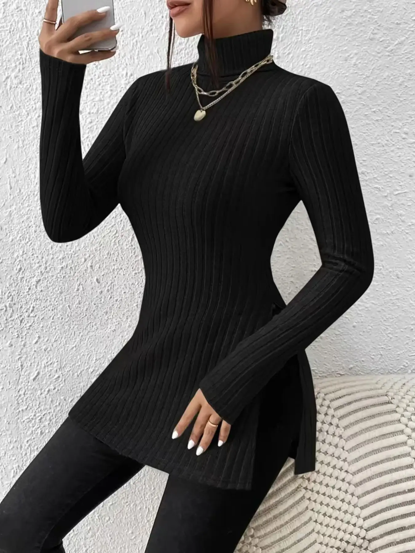 Women's Long Sleeve Turtleneck Top, Fall Winter Fashion, Layerable Warm Inner Wear, Versatile Outerwear, Soft Comfortable Fabric