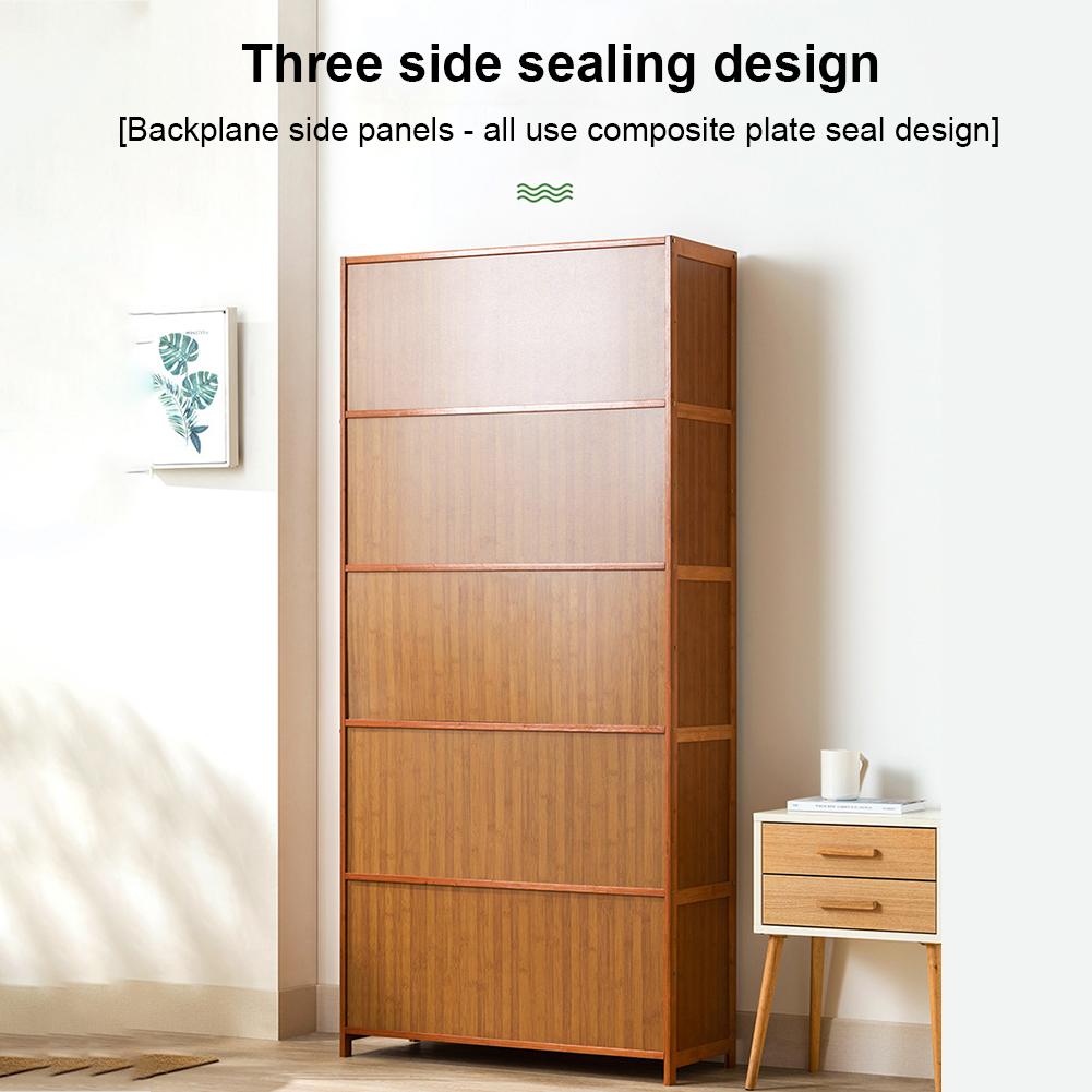 Tipping Bucket Shoe Rack Organizer with 2 Flip Drawers & Door Entryway Narrow Shoe Storage Cubby 7-Tier Bamboo Free Standing Shoe Storage Shelf for Closet Hallway Entryway