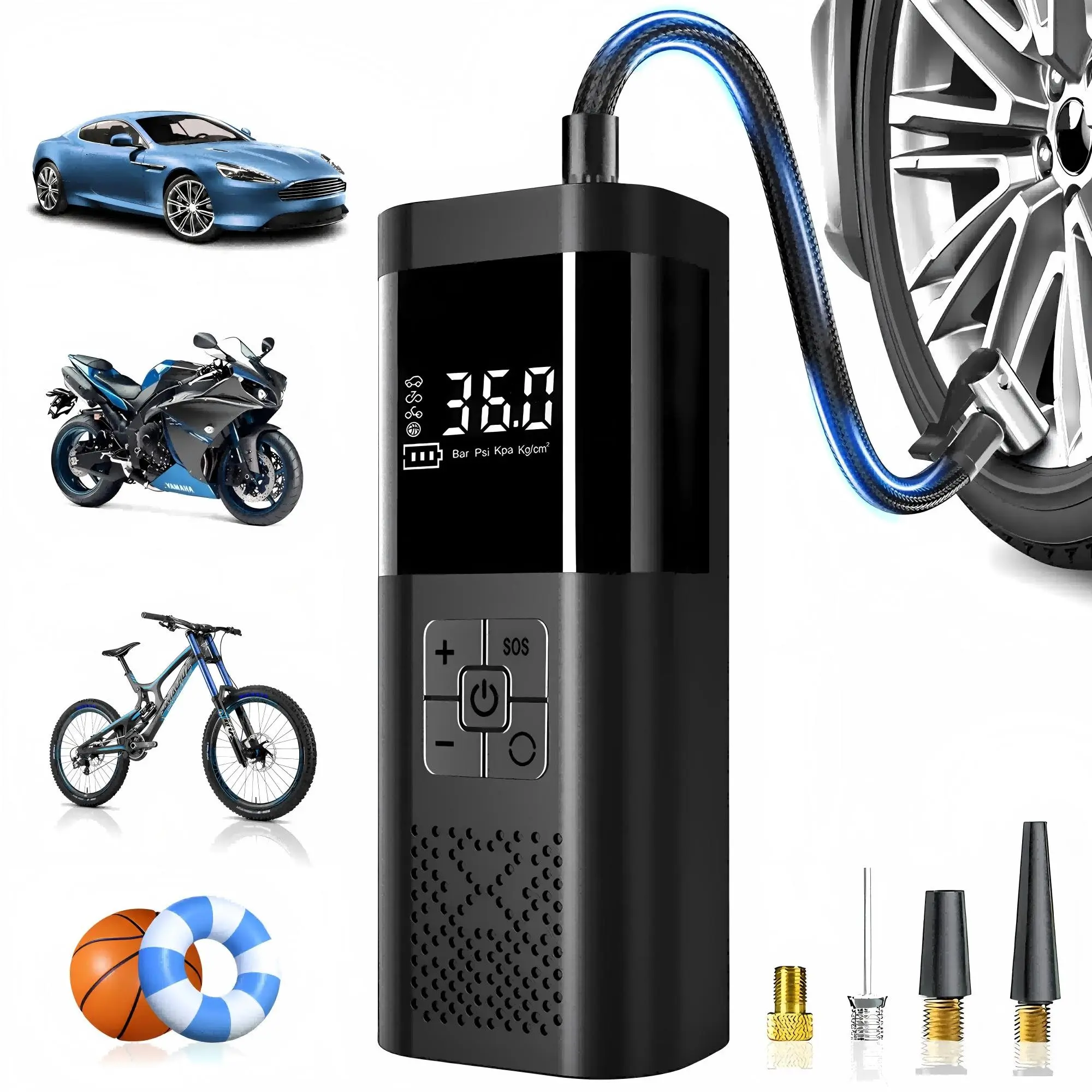Smart Tire Inflator With Gauge Portable Air Compressor, 3x Faster 150psi Cordless Car Tire Pump, Digital Pressure Gauge, LED Light for Ev, Motorcycle, Bike, Ball