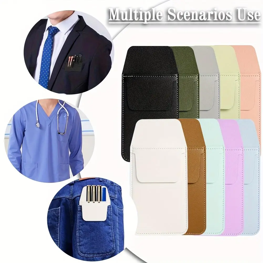 [Leather Pen Case] Pocket Protective Case, Artificial Leather Pen Case Storage Bag, Suitable for Shirts, Laboratory/Doctor/Nurse Coats, Pants, Pen Cases, Multi-Purpose Pen Case, Can Hold Pens, Pointers, Pencils And Note Cards