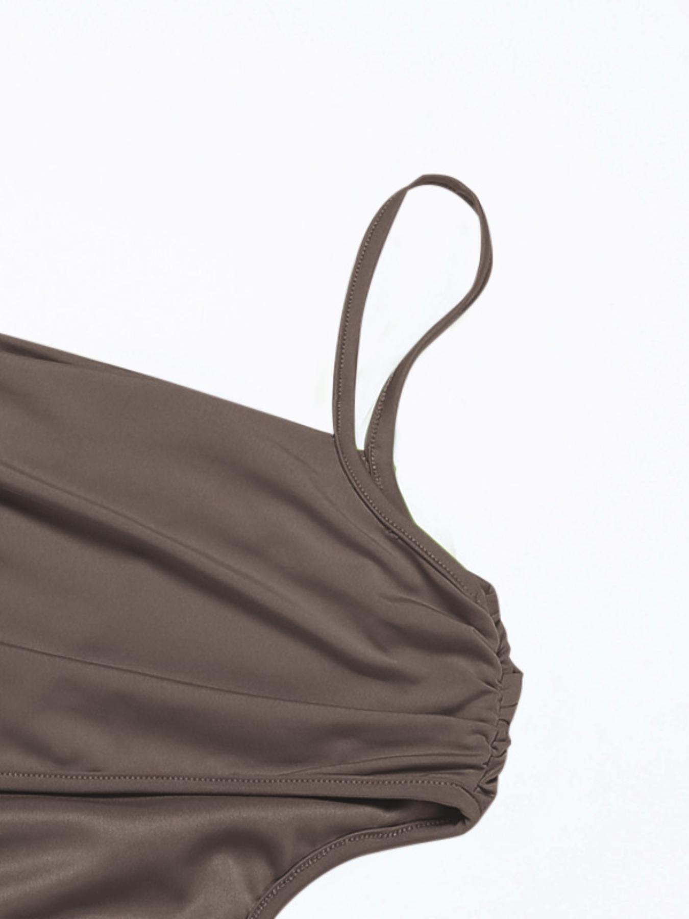 Women's Plain Cut Out Ruched Split Thigh Cami Dress, Asymmetrical Tie Back Sleeveless Bodycon Long Dress for Beach Holiday Vacation, Summer Outfits 2024, Ladies Summer Clothes