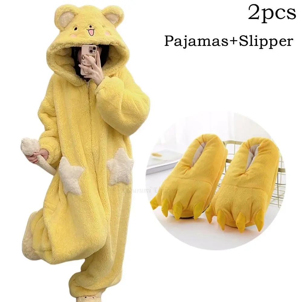 Women's Thickened Polyester Coral Fleece Cartoon Unicorn Hooded Kigurumi Onesie - Longsleeves Winter Nightwear Jumpsuit, Slipper-Only Home Loungewear, Holiday Gift
