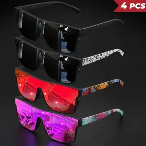 4-Pack Unisex Classic Square Sports Sunglasses, UV400 Protective One-Piece Integrated Lens Durable All-Match Shades, Multi-Scene Eyewear for Daily Casual Wear, Outdoor Sports and Road Trips