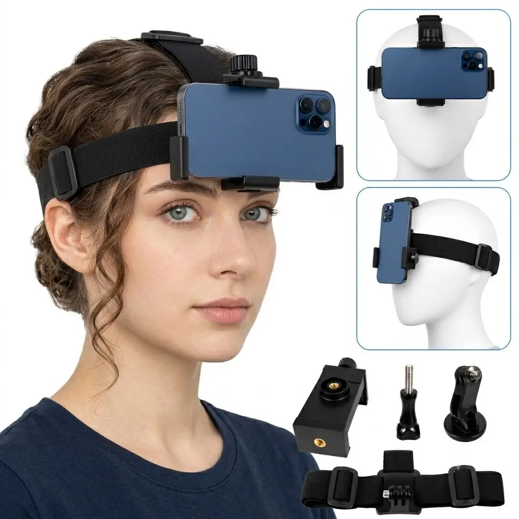 Head Strap Phone Holder, Hands Free 360 Degree Adjustable POV Phone Mount, First Person View Video Headband Bracket for Cooking Repair DIY Live Streaming, Cool Camera Accessories Perfect Gift