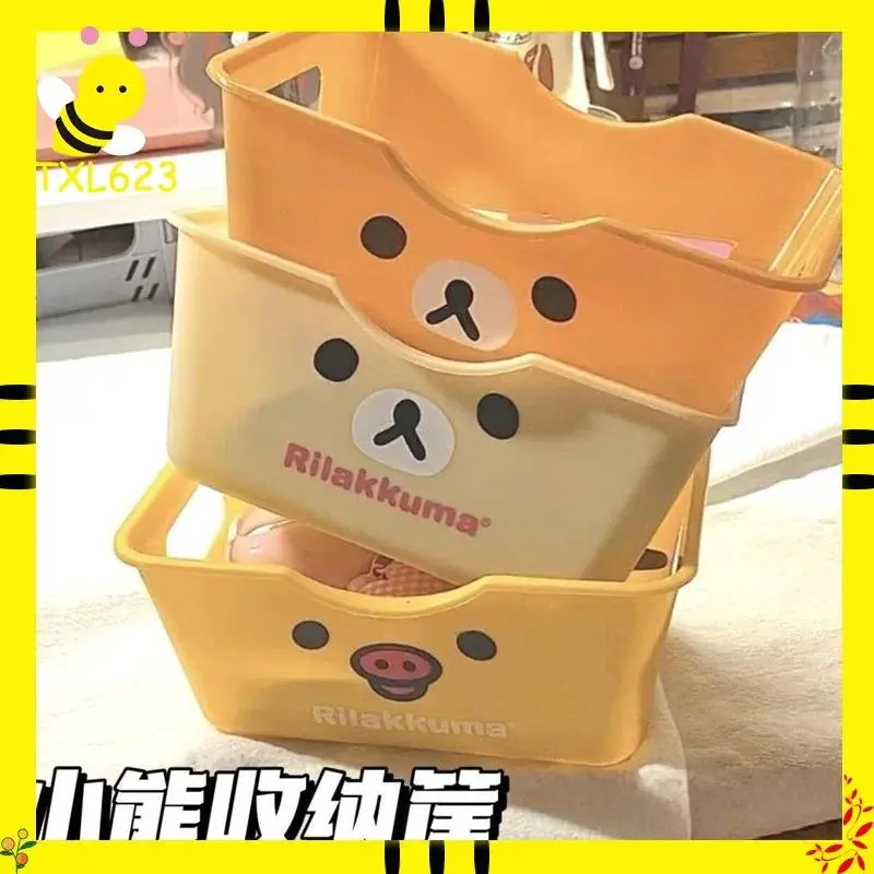 Rilakkuma Storage Basket Cartoon Plastic Desktop Organizer Multi Functional For Stationery Handbook Sundries Snack Storage Box