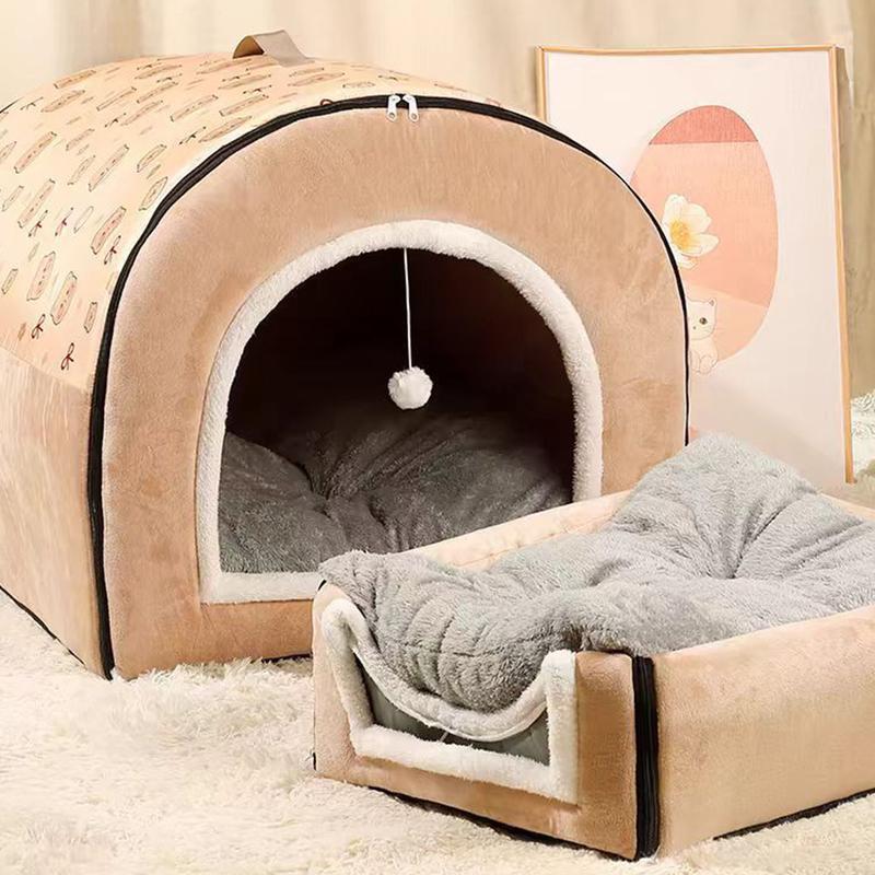 Warm Winter Dog House Mat Detachable Plush Cotton Puppy Shelter Washable Large Dog Bed House Comfortable Winter Cat Bed Castle Dogs Cats Pet Supplies