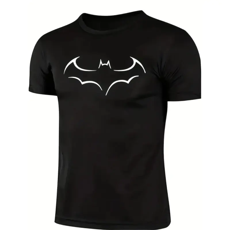 Cotton 2026 large size mens loose t shirt fashion bat print mens short sleeve t shirt summer new mens casual t shirt black -1 t shirt.