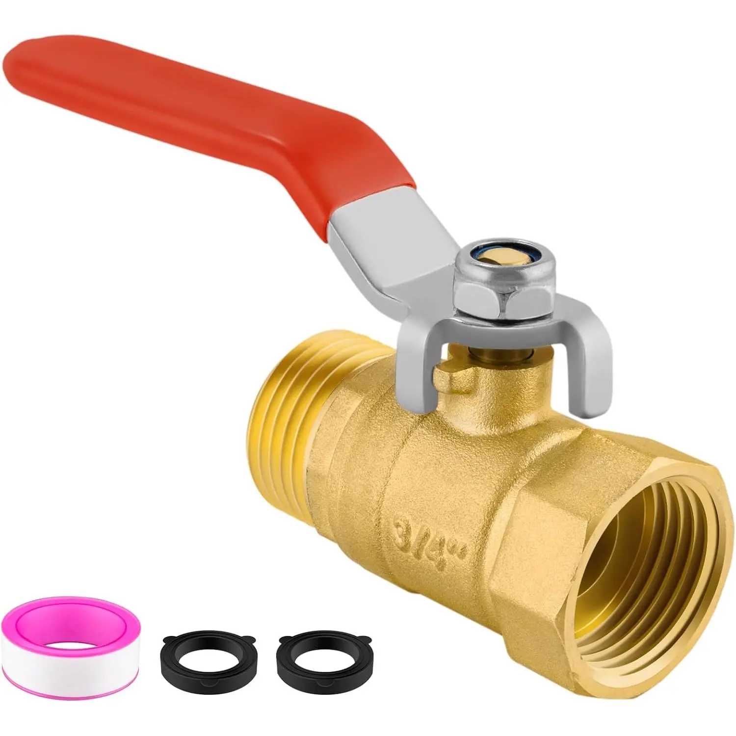 Garden Hose Shut Off Valve Full Flow Water Hose Ball Valve 3/4''GHT Female to Male Slid Brass Turn Off Valve Heavy Duty Shut Off Valve Hose Ball Valve
