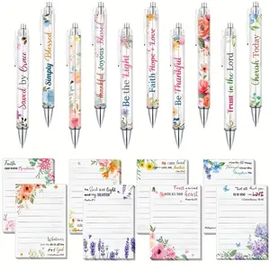 18-Piece Christian Gift Set, Bible Verse Ballpoint Pen and Sticky Notes, Non-Toxic Plastic, Retractable Tip, Floral Design, Inspirational Quotes, Unisex
