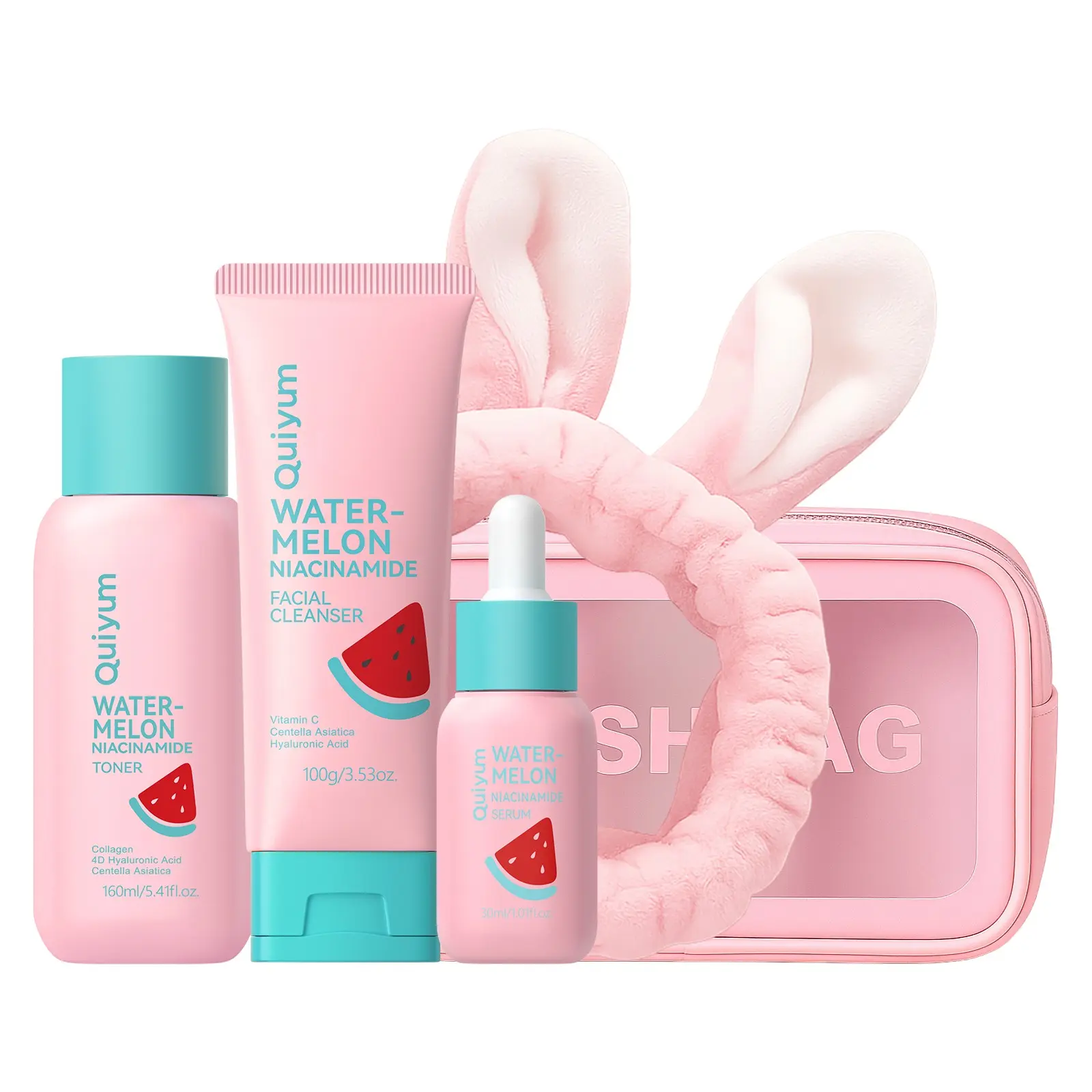 Watermelon & Niacinamide Skincare Set, 5pc Glow Facial Kit for Teens | 3-in-1 Daily Routine: Cleanser, Toner, Serum; Glow Up Formula with Niacinamide; Aesthetic Gift for Teenage Girls 10-12 & Beginners, Travel-Friendly