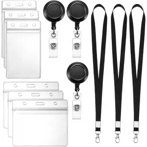 Id Badge Holder Retractable Clip, 6 Pack Clear Vertical & Horizontal Card Protectors with 24 Inch Retractable Reel, Black Lanyard, No Paper Card, Combine Freely