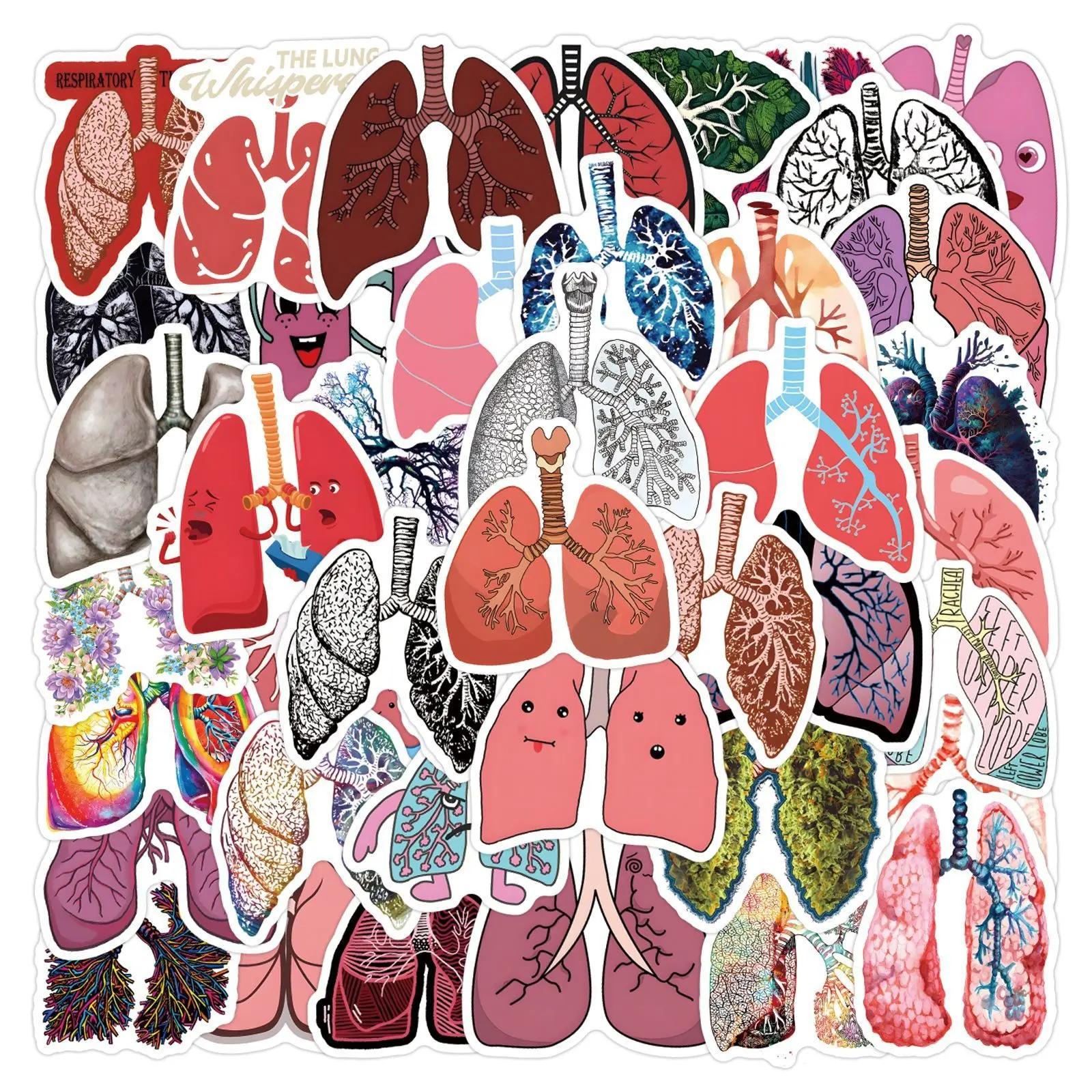 55 New Lung Fun Science Stickers, Waterproof Decals for Car Luggage Water Bottle Phone Case, Unique Graffiti Stickers, Sticker for Cars