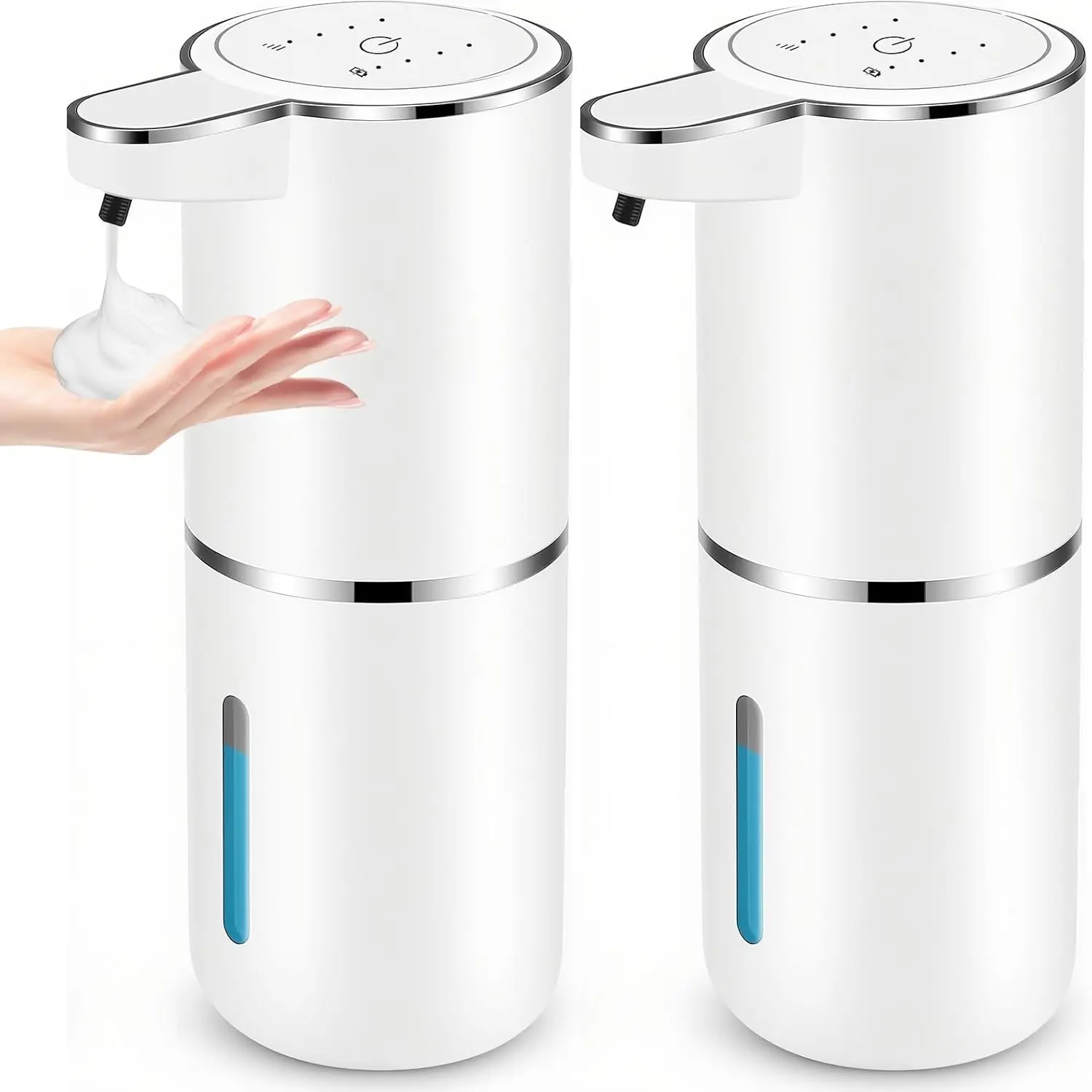 2 Pack 12.8oz/380ml USB Rechargeable Touchless Automatic Foaming Soap Dispenser, Wall Mounted Smart Dispenser for Bathroom Kitchen Dish Soap