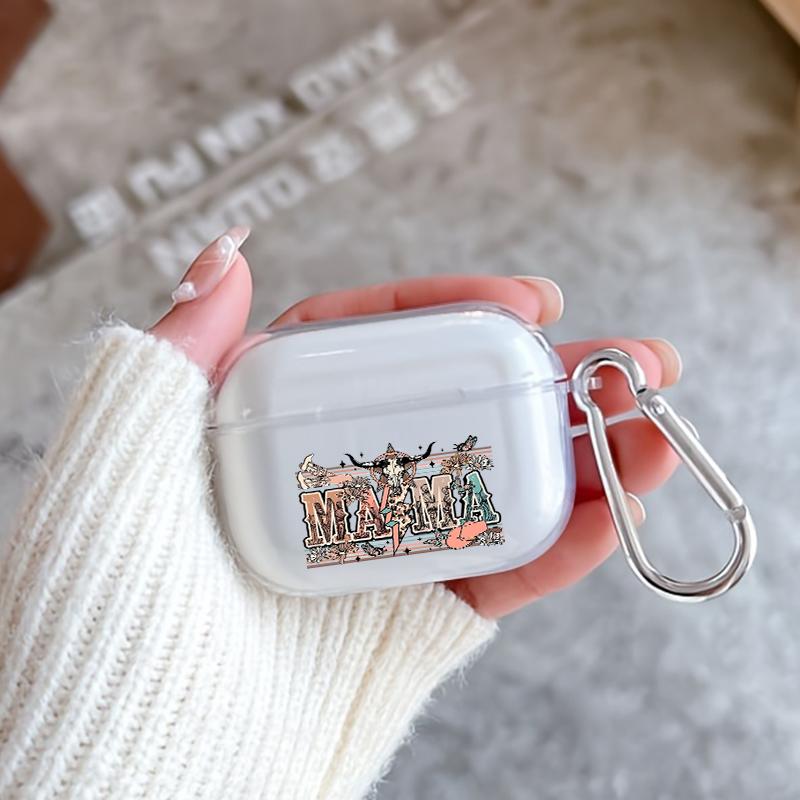Cowboy Mama Art Pattern TPU Soft Protective Case for Apple AirPods 4/3/2/1/Pro/Pro2 Transparent Earphone Cover with Keychain Attachment