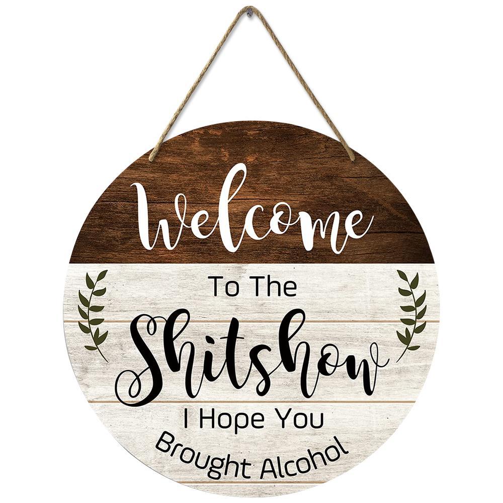 Welcome Wooden Sign, Letter Pattern Wood Door Sign, Funny Welcome Wall Hanging Plaque for Front Door Entryway Porch Bar Pub Farewell Party, Party Supplies, Decor