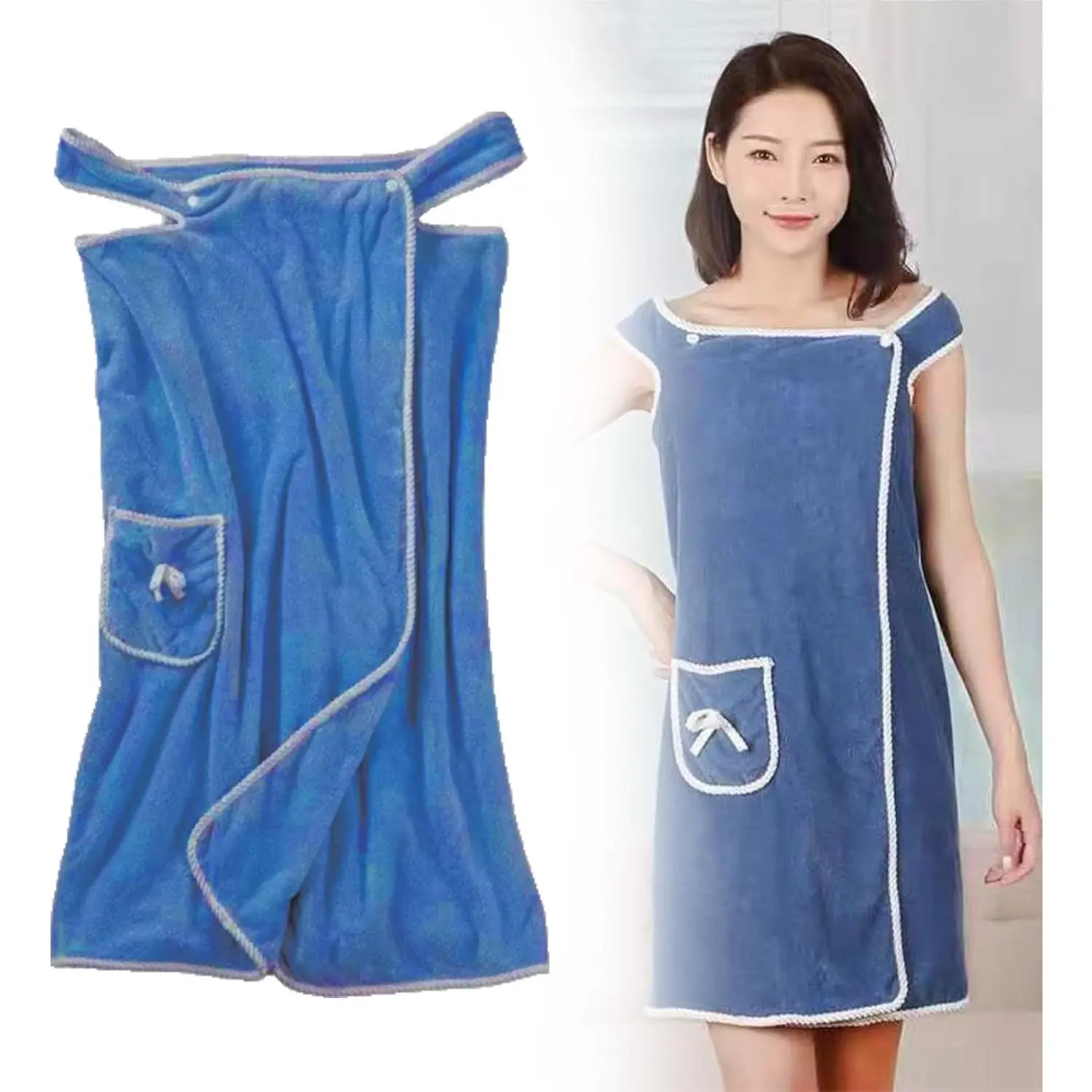 Towel Wrap Women Towel Dress Plus Size After Shower Quick Dry Bath Towels Women's Wearable Shower Skirt Soft and Skin- Friendly(Blue)