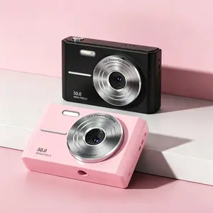 Digital camera, a digital camera used for photography, equipped with a memory card, 16x optical zoom, image stabilization function, portable compact Vlog camera gift, suitable for teenagers, adult beginners, and children (pink)