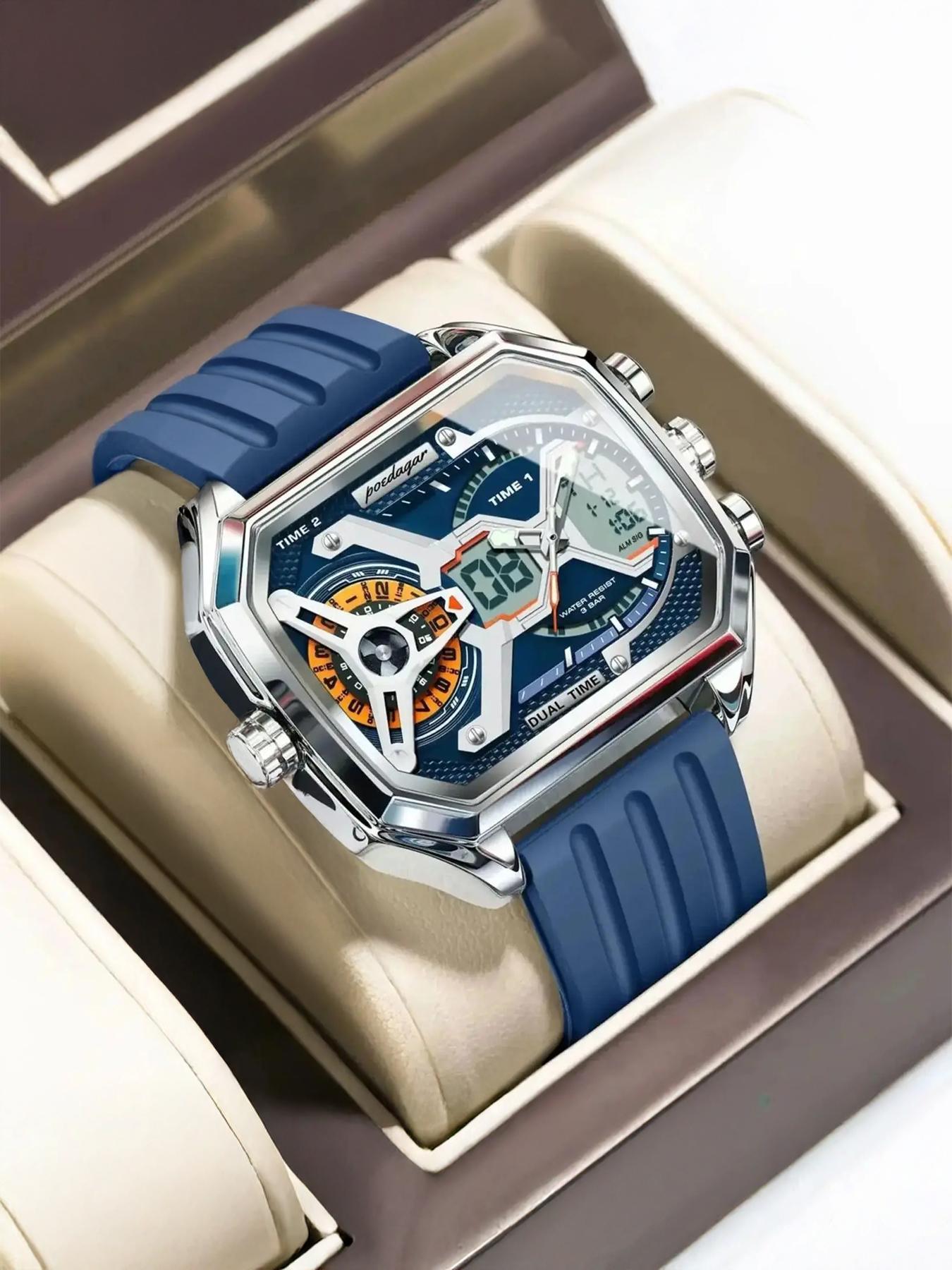 Men's Business Fashion Digital Quartz Watch, Casual Trendy Digital Watch with Luminous Dial, Fashionable Watch for Daily & Business Decoration, Luminous Analog Watch, Business Fashion Watches, Multifunctional Watch