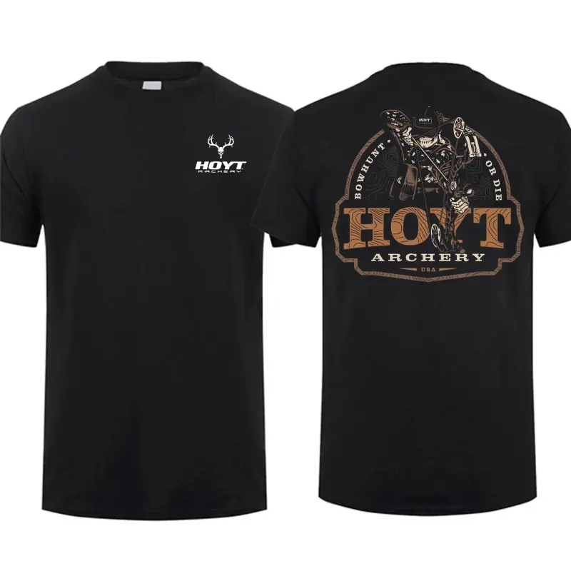 Graphic - T-Shirt Hoyt Archery Outdoor Hunting Tee, Archery Tactical Gear Graphic Shirt, Bow Hunting Lover Gift, Made in USA Unisex 100% Cotton Casual Short Sleeve T-Shirt, Outdoor Streetwear Top, Summer Verano Shirt Men Women