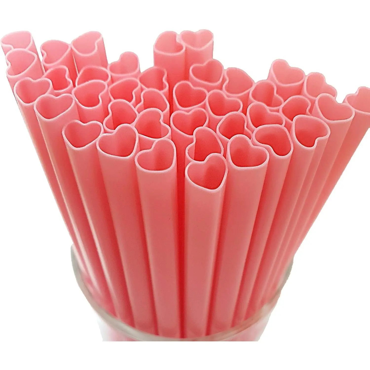 The best 100pcs Heart Shaped Pink Straws Disposable Drinking Cute Straw Individually Wrapped Pink Plastic Straw Galentines Day, Cocktail, Birthday Party, Bridal Shower, Wedding Decorations