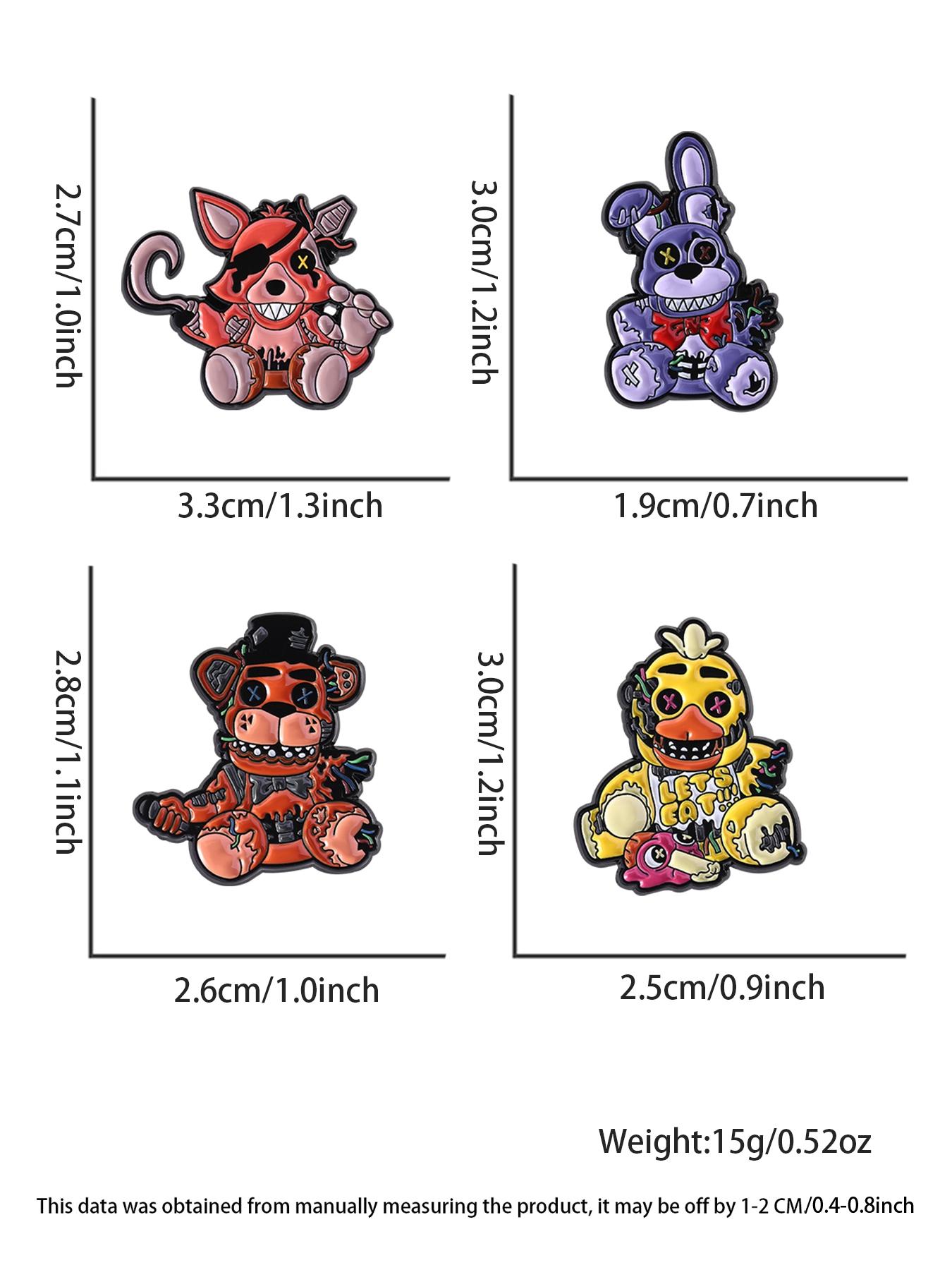 4pcs/set Five Nights at Freddy's 3 Horror Game Enamel Pins Game Characters Bonnie Freddy Chica Foxy Metal Brooches Lapel Backpack Badge Fashion Jewelry Accessories Gifts for Gamer Friends