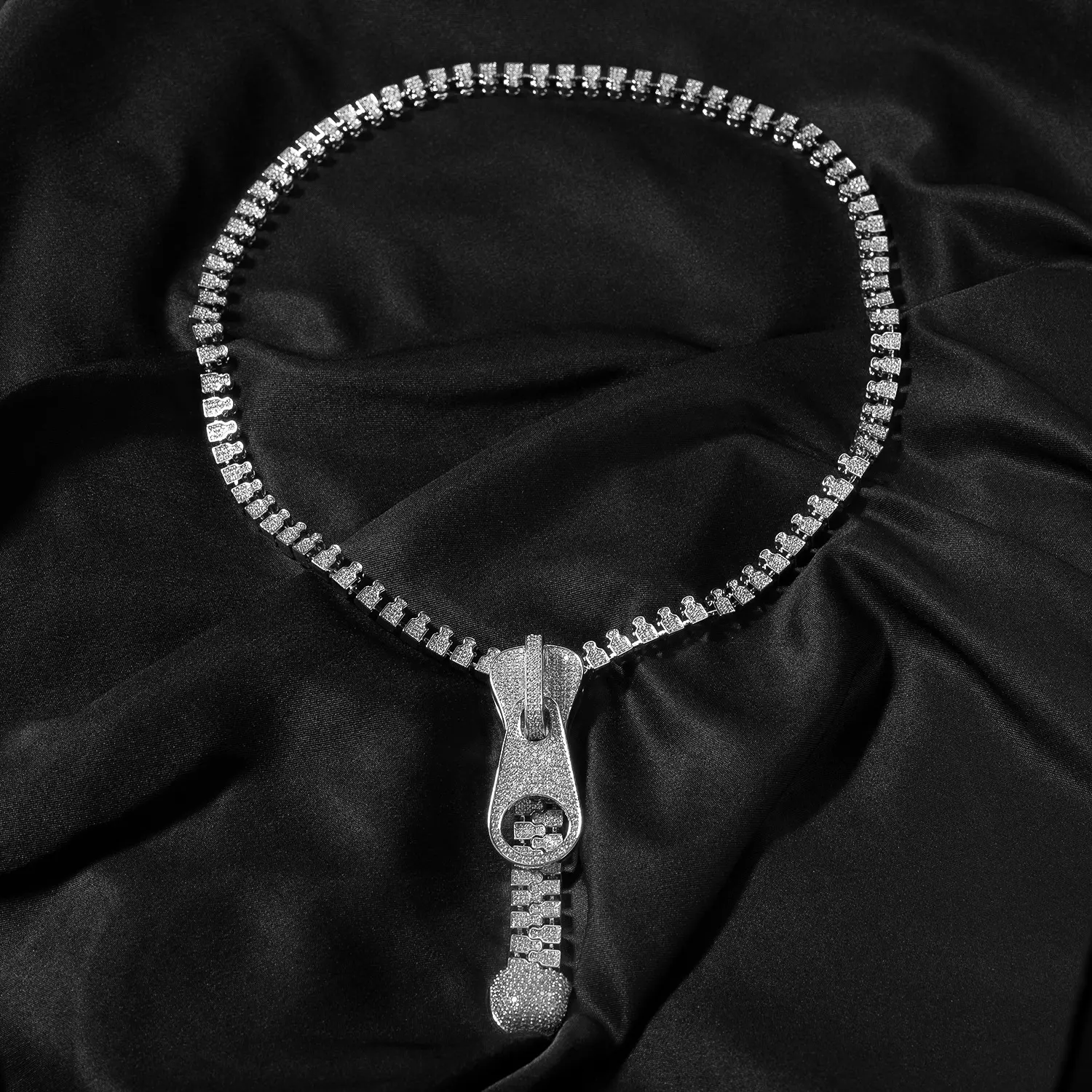 Men's 7mm Geometric Look Zipper Motif Necklace, Plain Zircon Accents 3D Costume Jewelry Chain, Ideal Gift for Girlfriend