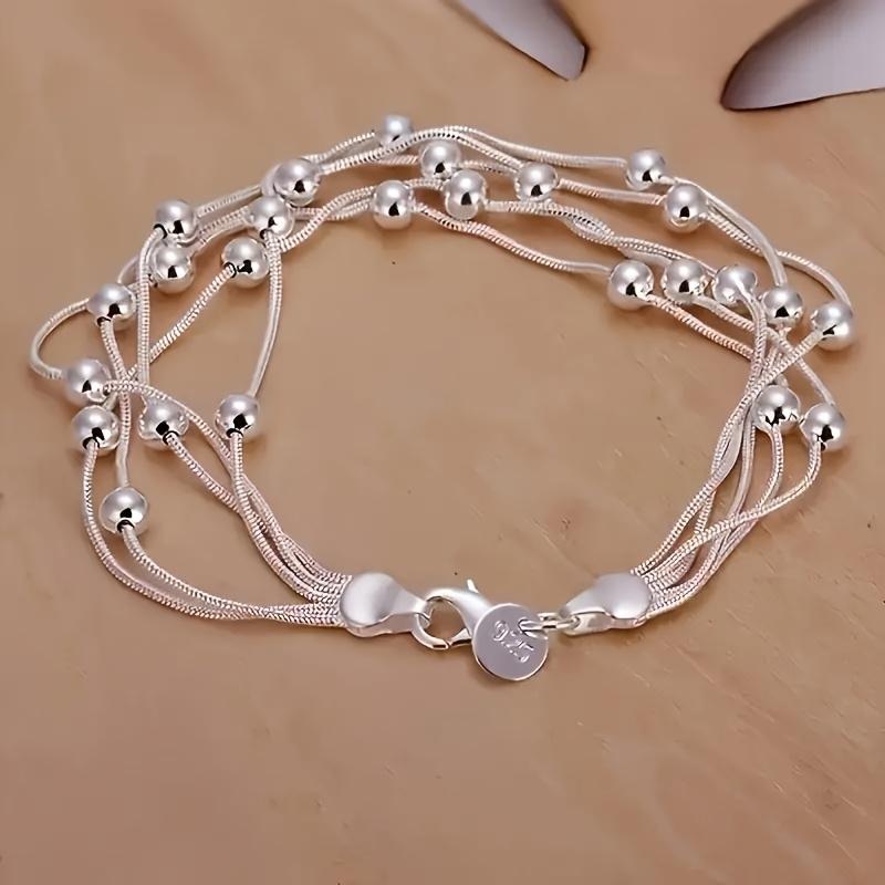 Elegant 925 Silvery Beaded Bracelet - Bohemian Vintage Style, Durable Jewelry Accessory, Perfect Valentine'S Day Gift for Daily Wear or Special Occasions, |     Bohemian Fashion Bracelet |     Long-lasting Beads