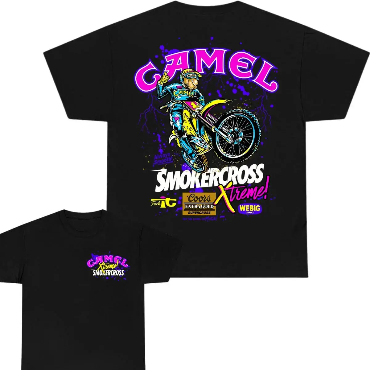 SmokerCross Xtreme T-Shirt Neon Motocross Graphic Tee for Dirt Bike Fans Retro 90s Motorcycle Racing Cotton Shirt for Men Gifts Streetwear