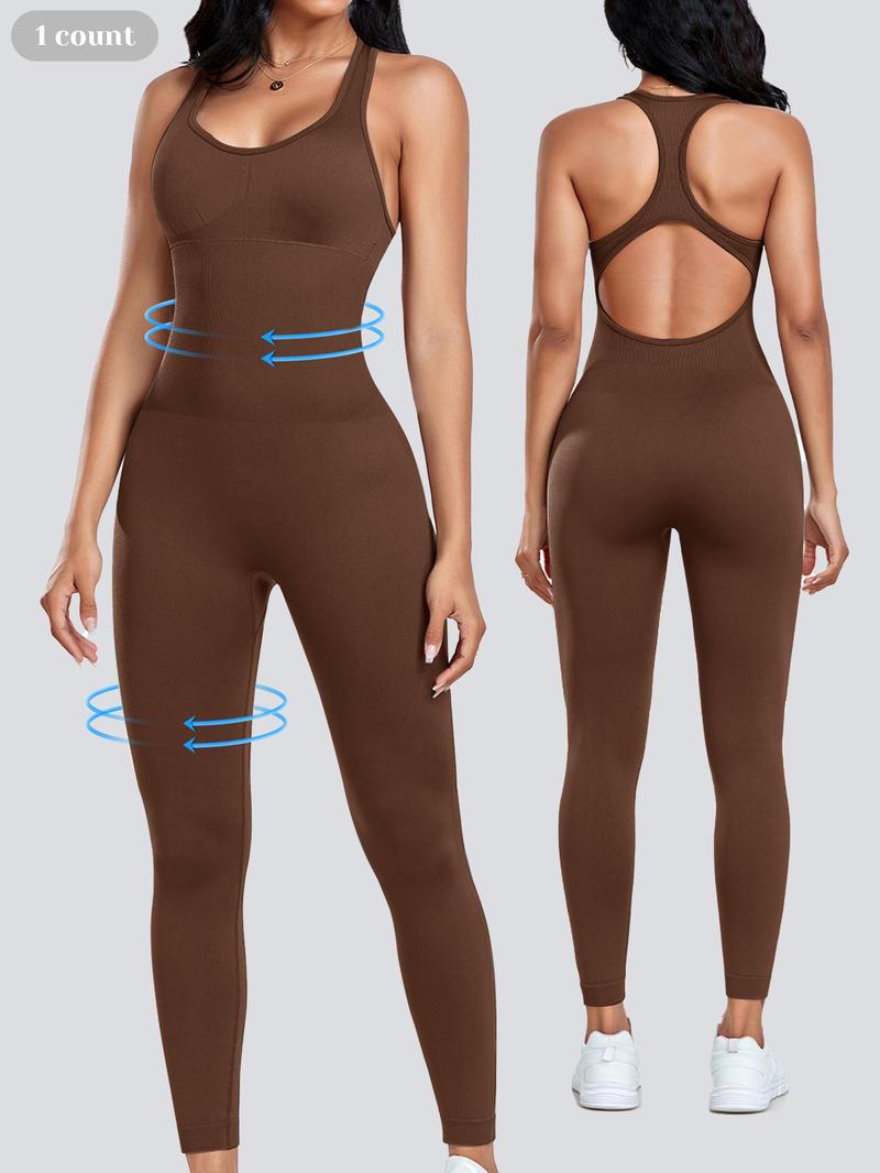 Shapewear Jumpsuit for Women, Tummy Control Cut Out Backless Racerback Bodycon Jumpsuit, Sexy Padded Bra Unitard, All Season Activewear, Backless Sports Jumpsuit