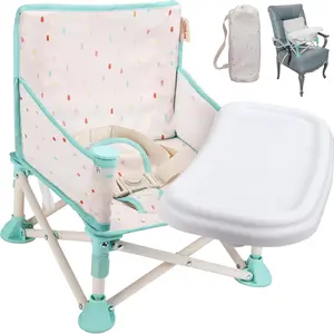 3-in-1 Portable Baby Chair, Foldable Booster Seat with Removable Tray, Safety Harness & Carry Bag for Dining, Travel, Camping, Beach, 6M-3Y (Cream Confetti)(Gift)