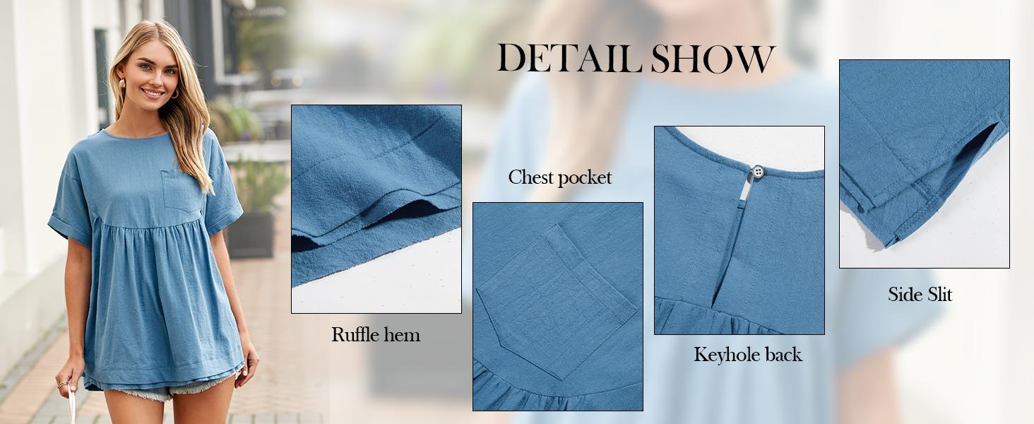 Imily Bela Womens Summer Babydoll Tops Casual Loose Fit Peplum Oversized Tunic Shirts